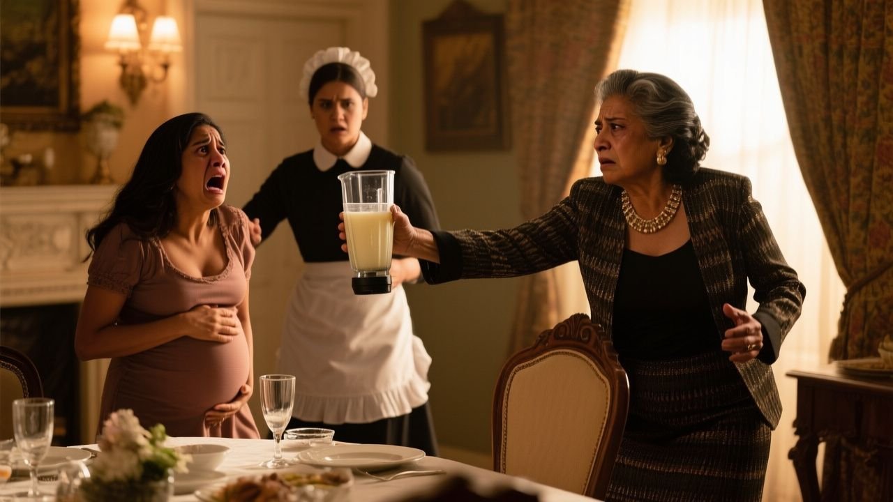 Vaso de licuadora verde sobre mesa de cocina en casa de los Aguirre, escena clave de la historia de Rosalba y Mariana
