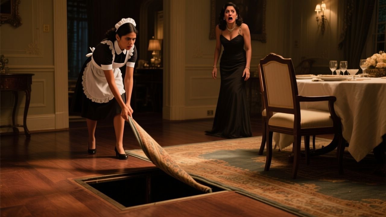 Empleada doméstica levanta la alfombra del comedor y descubre una trampilla secreta en la mansión